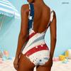 Women Plus Size High Round Neck Sleeveless One Piece Swimsuit Firework Printed Navy Blue