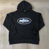 Mens Oversized Hooded Sweatshirt With Distressed Letter Print Cotton Blend Loose Fit Casual Streetwear