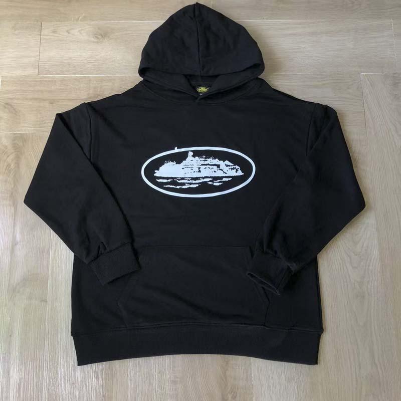 Mens Oversized Hooded Sweatshirt With Distressed Letter Print Cotton Blend Loose Fit Casual Streetwear