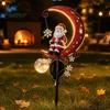 Retro Style Garden Art 31 Inch Solar-Powered Christmas Stake Light, Santa Claus on A Moon LED Pathway Auto Solar Powered Lamp Light with Snowflake