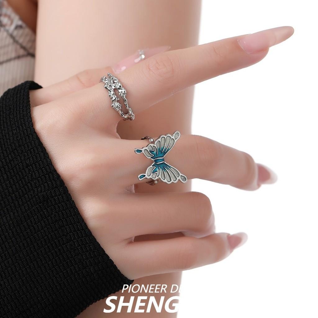 Elegant Blue Butterfly Themed Ring For Women Unique Small Batch Design With Size Adjustable