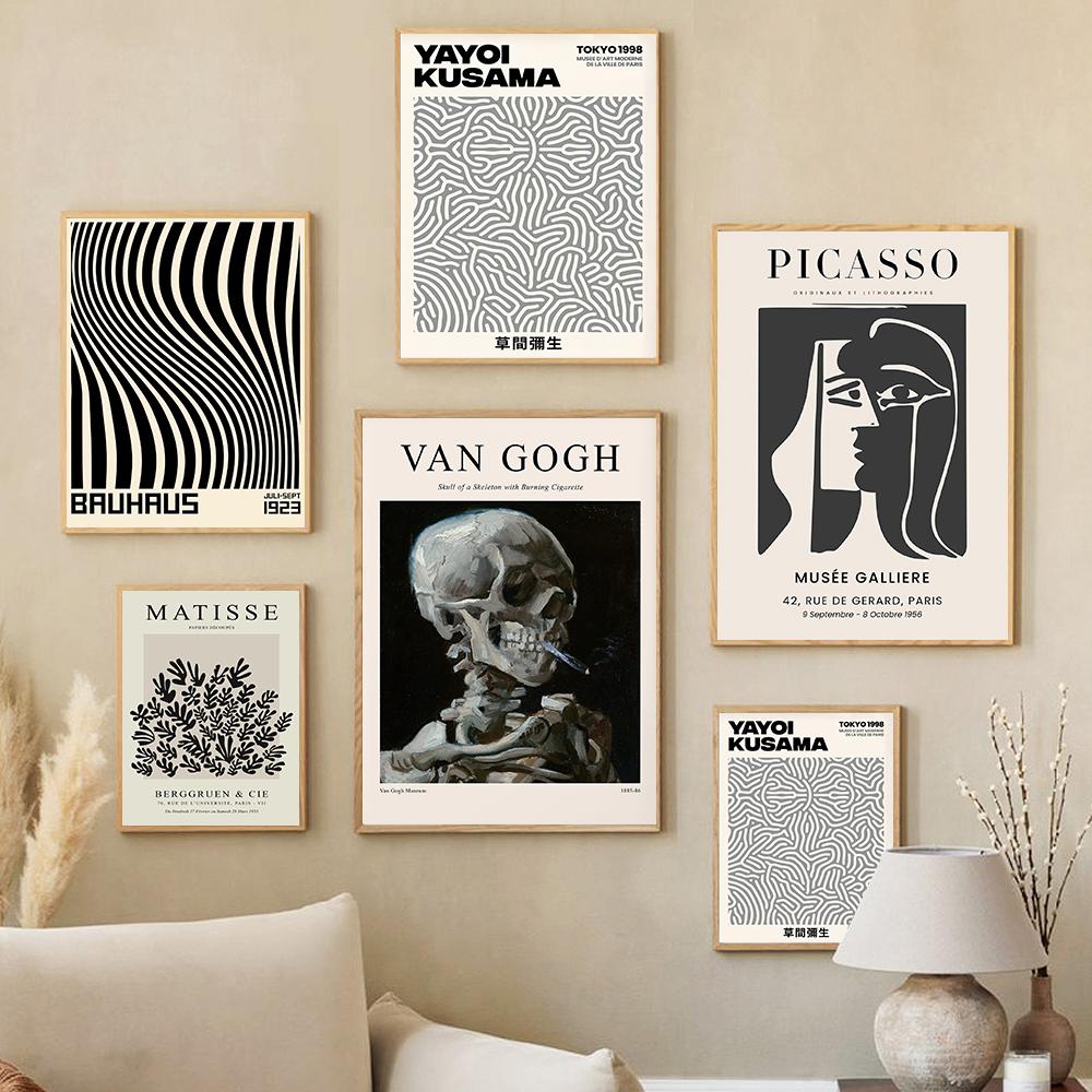 Gallery Wall Exhibition Prints Museum Poster Black White Yayoi Kusama Matisse Bauhaus Canvas Painting Retro Abstract Pictures