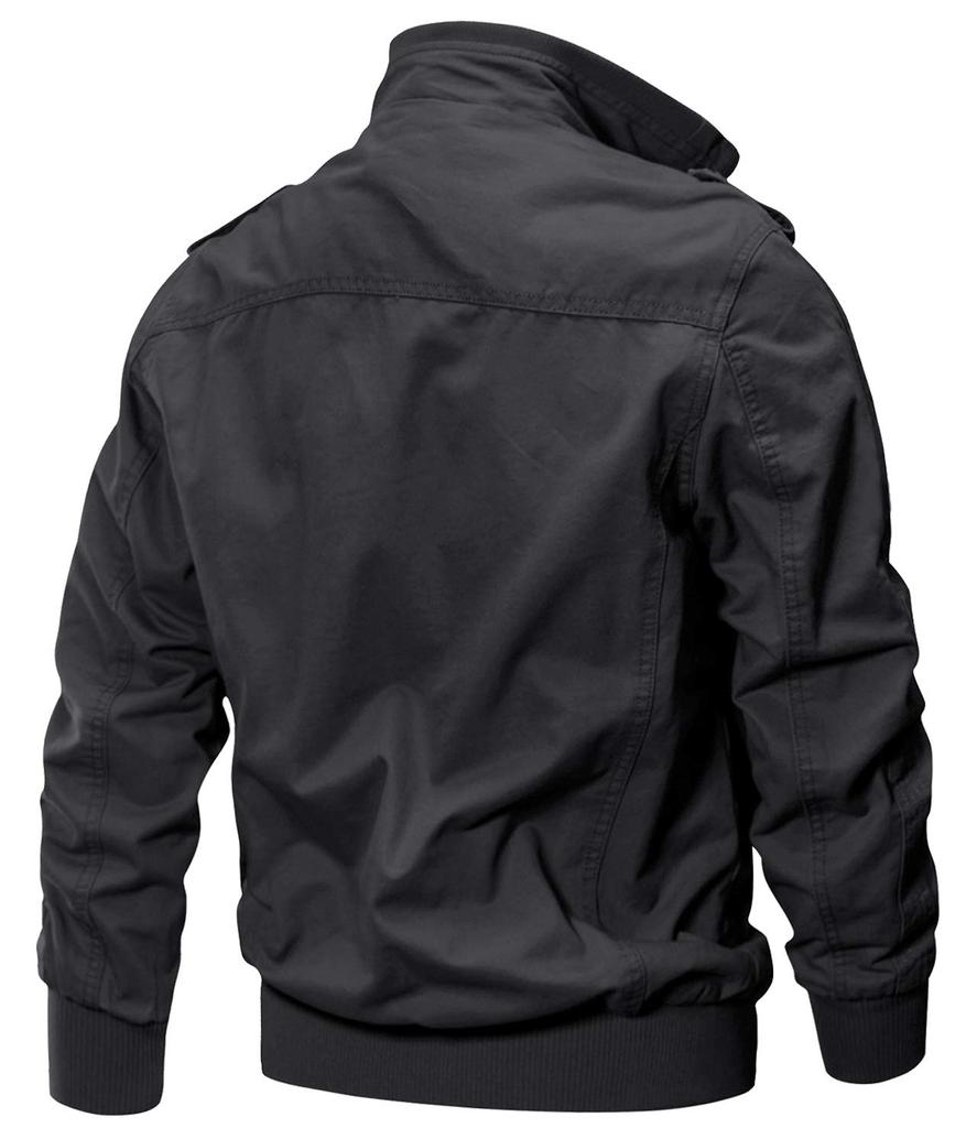 TACVASEN Herren Motorradjacke, Kälteschutz, Amerikanischer Stil, Hoher Kragen, Kurze Jacke, Schlicht, Oversized, Elegant, Grau, Größe L