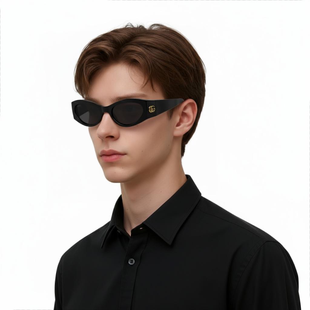 Gucci Logo Pattern Cat Eye Sunglasses Men Sunglasses Black GG1401S001