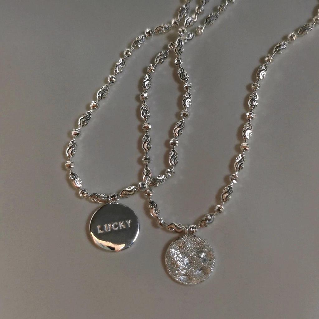 Sterling Silver Lucky Sparkling Sand Round Tag Bracelet, Italian Carved Chain Hand Jewelry for Women