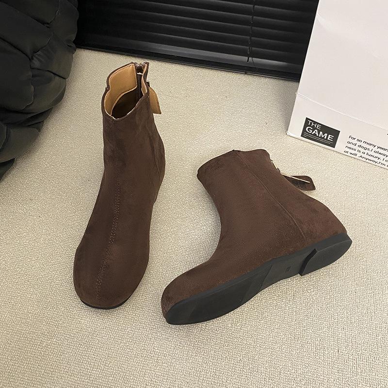 

2025 new leather retro thick heel short boots women s autumn and winter new round head thin small ankle boots Martin boots 40 коричневый