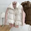 Women's Spring/Fall 2025 Korean Loose Fit Cotton Vest with Stand-Up Collar and Shoulder Pads