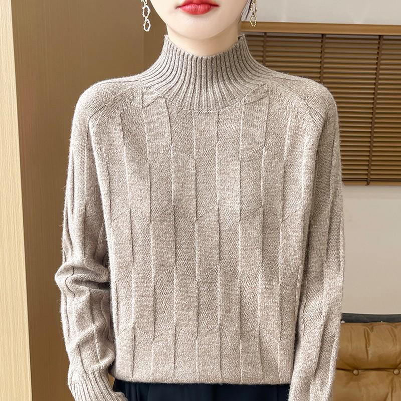 Thick Knit Half-High Collar Wool Sweater - Loose Fit Pullover