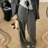 2025 Autumn/Winter Women's Elastic Waist Wide-Leg Drawstring Towel Pants - Thickened, Lazy Style, Casual and Straight Fit