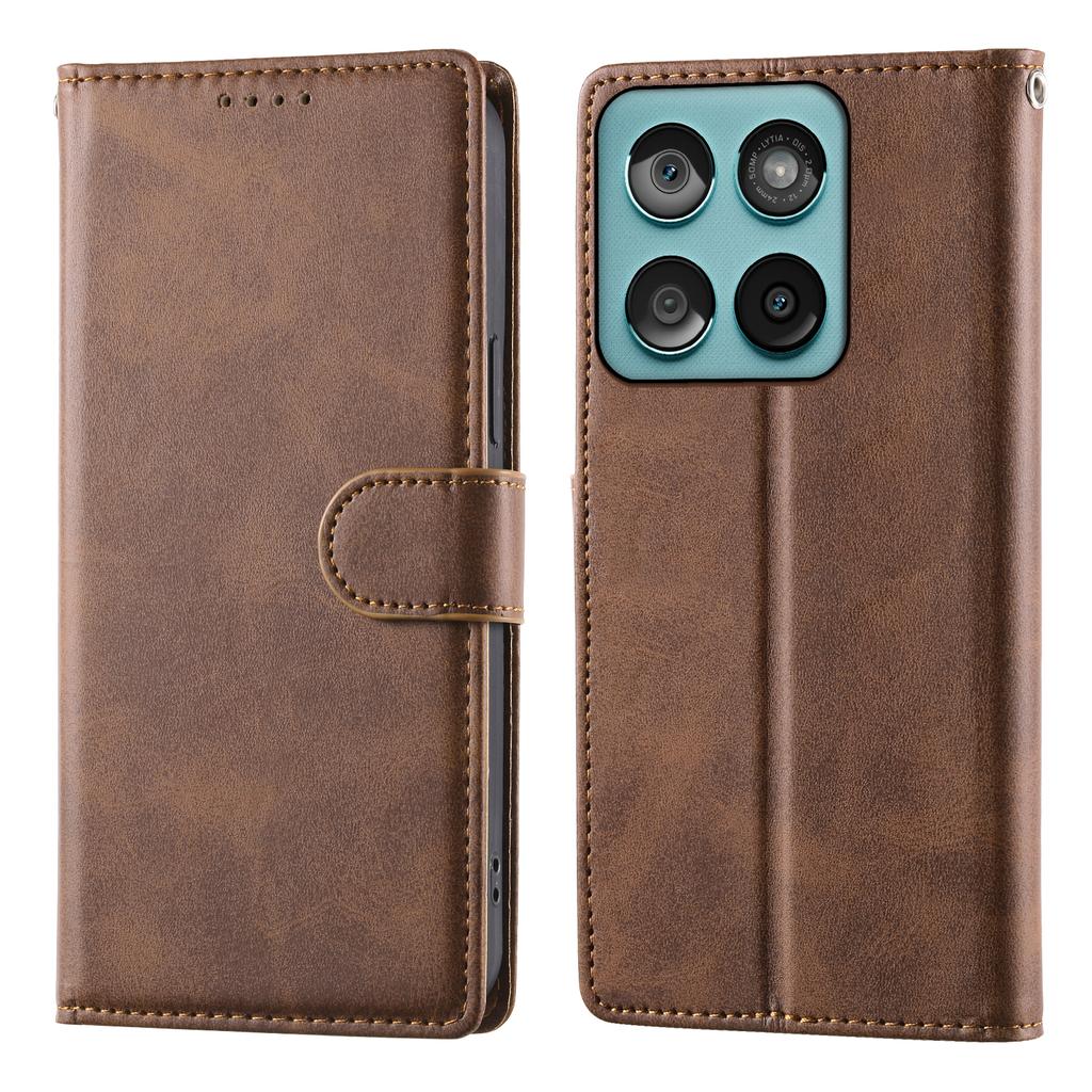 For Motorola Edge 60 Fusion 5G Case Stand Wallet Calf Texture PU Leather Flip Phone Cover with Wrist Strap