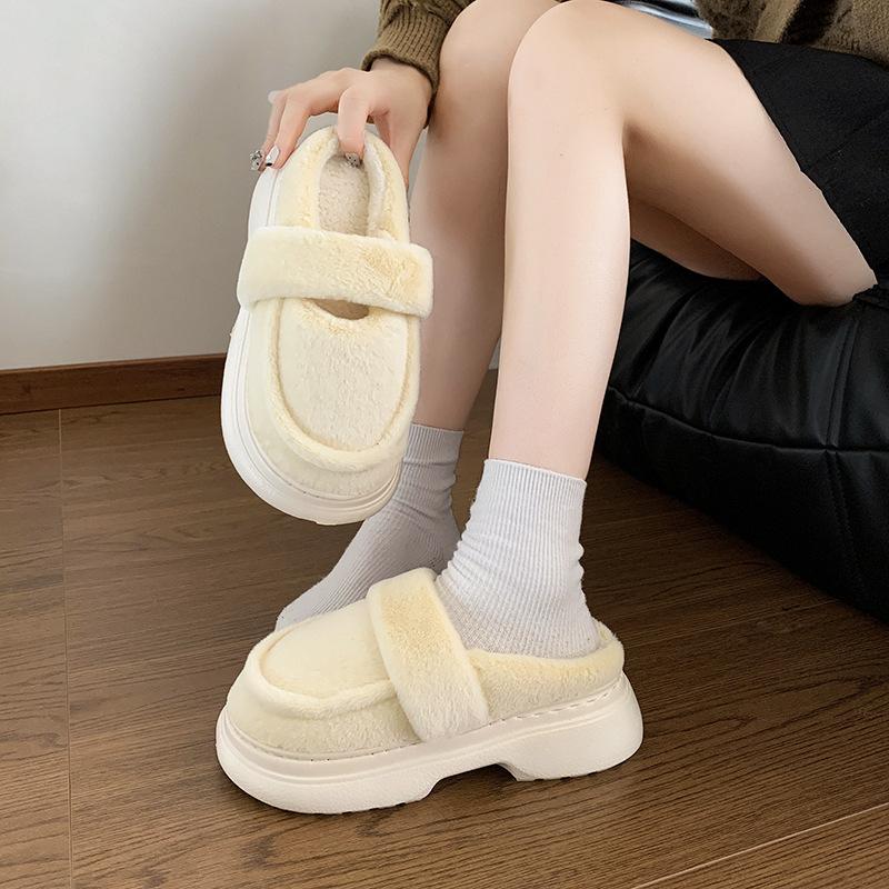 Light commuter casual cotton shoes round head platform slippers women's 2025 autumn and winter new height-increasing versatile Mao Mao shoes