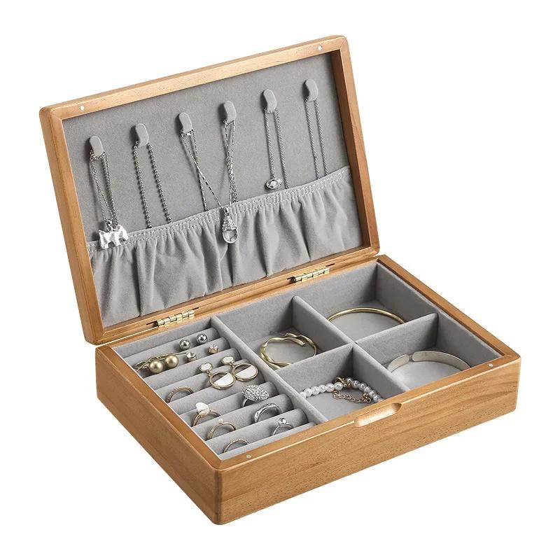 Benutzerdefiniertes Logo Luxus Schmuck Display Aufbewahrungskoffer Walnussholz Ohrring Ring Halskette Schmuckschatulle für Frauen Geschenkbox