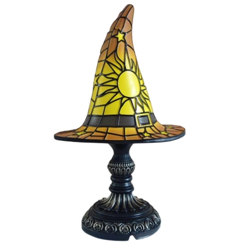 Witch Hat Table Lamp Resin Night Light Table Lamp Bedsides Decorative Lamp for Kid Room Bedroom Decoration