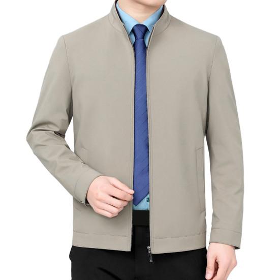 Men Business Jacket Lapel Collar Long Sleeve Solid Color Zipper Cardigan Slim Fit Casual Coat Outerwear