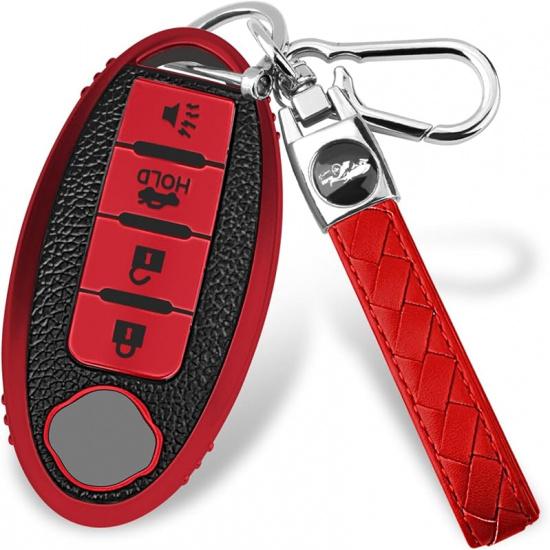 for Nissan 4/5 Button Key Fob Cover, Premium Soft TPU Full Protection Key Case for Altima Rogue Sentra Maxima (5-Button-red)