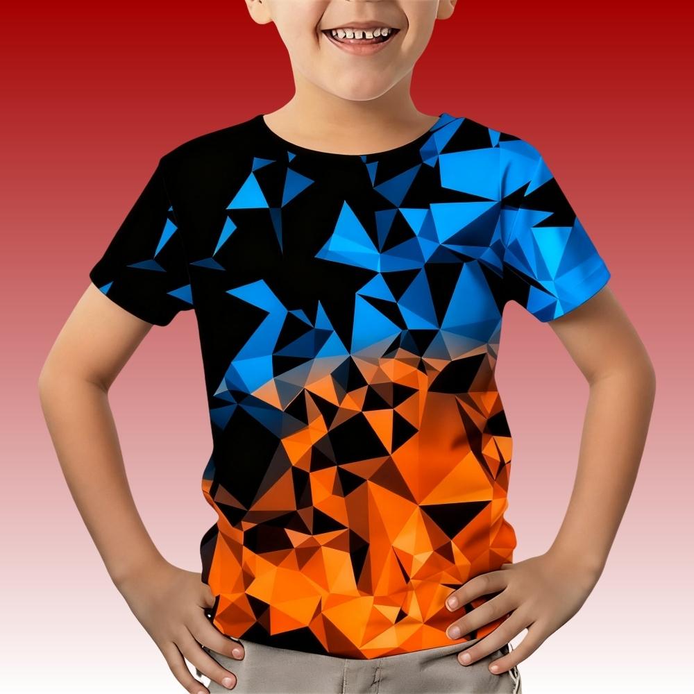 Children's Clothing Tshirt for Kids Boys 3 to 14 Gradient Geometry 3D Print Short-Sleeved T-Shirts Boy Casual Top Kids' T-Shirt