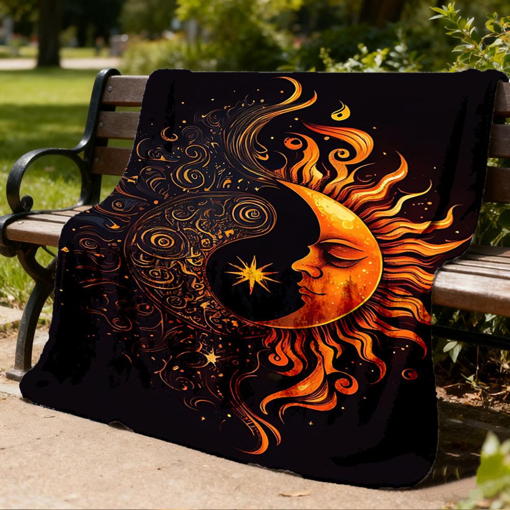 1pc Sun Moon Symbol Throw Blanket Polyester Fiber, Lightweight Flannel, Soft & Warm, All Season Use for Outdoor, Camping Digital Print