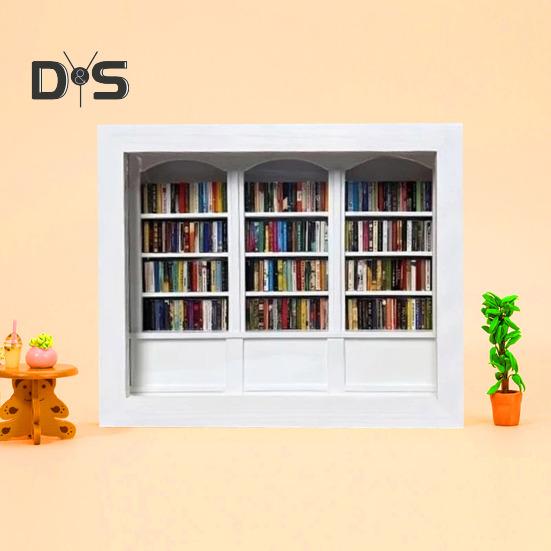 Anxiety Relief Mini Bookshelf Realistic Miniature Bookshelf Ornament with 300 Pcs Mini Book Wood Simulated Mini Bookshelf for Book Lovers Home Office