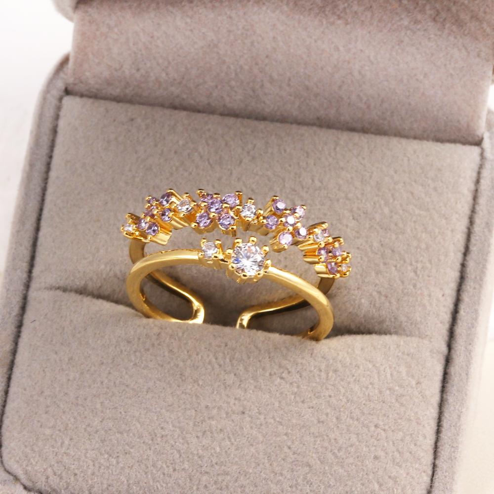 New Cute Colorful Zircon Flower Ring For Women Girl Fashion Vintage Zircon Adjustable Rings Jewelry Gift