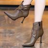 Fashion Pointed Toe Ankle Boots Women High Heels Shoes Fad Leather Pleated New Winter Elegant Pumps 2025 Dress Party Zapatillas De Mujer