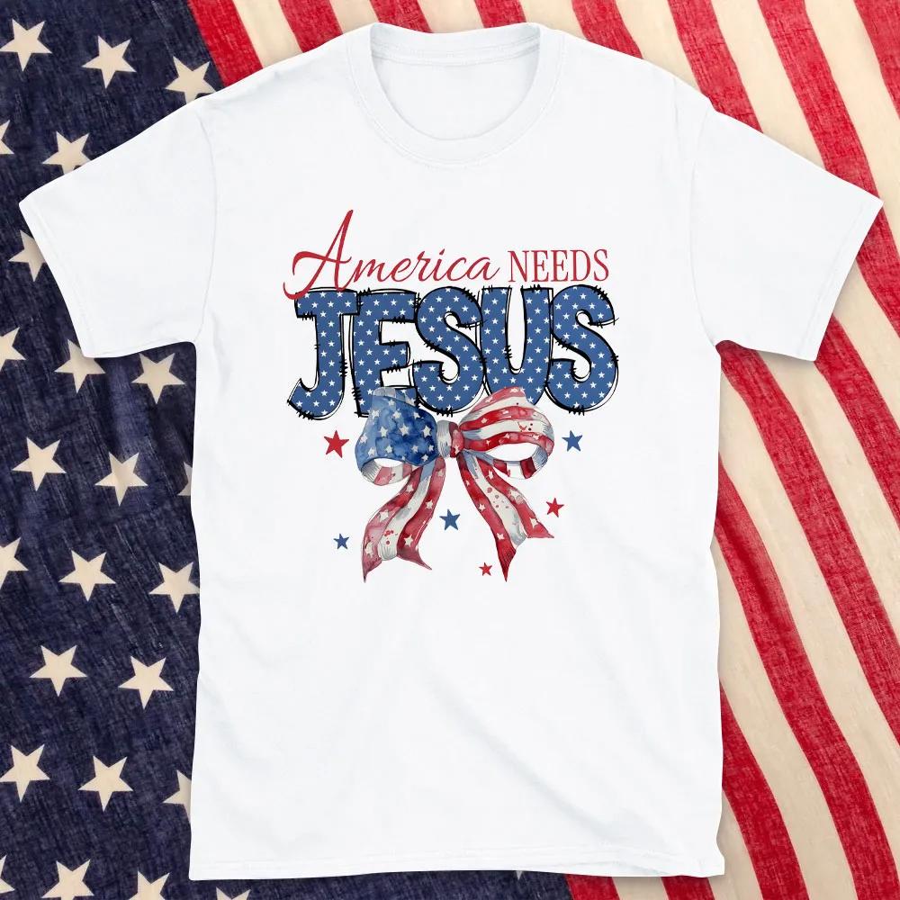 America Needs Jesus Christian TShirt Mens and Womens Short Sleeve Cotton Tees Retro HipHop Tops Summer Blouse Men Clothing
