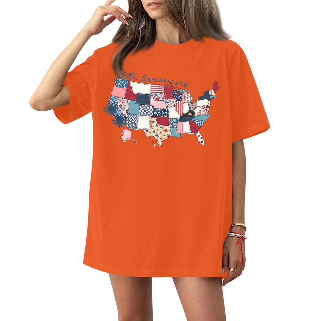 Damen Rundhals Bedrucktes Kurzarm T-Shirt Top