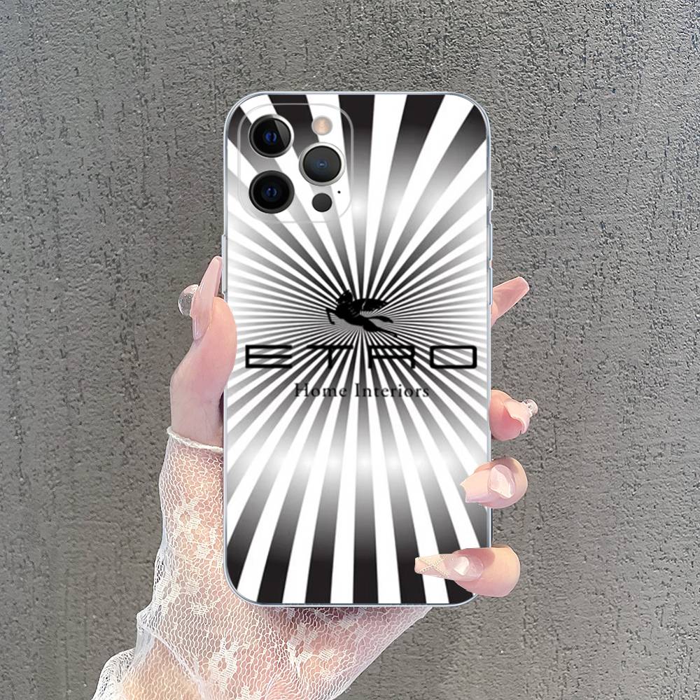 

Luxuxy E-ETRO Logo Transparent Phone Case For IPhone 17 Air 16 Pro Max 15 14 13 12 11Plus Shockproof Cover iPhone 12 pro