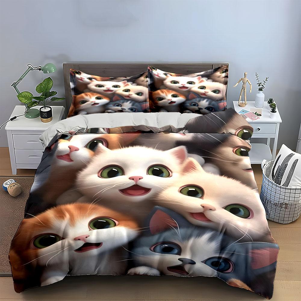 Cute Cartoon Cats Bedding Set Bedding Duvet Cover Set Duvet Cover Pillowcases (1 * Duvet Cover 2 * Pillowcases, without duvet insert)