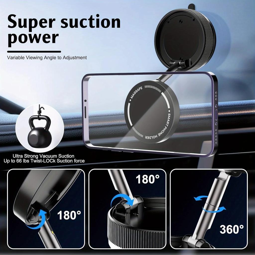 2026 Verbeterde Magnetische Autotelefoonhouder met Vacuüm 360° Versterkte 96LBS Ultra Zuignap Telefoonhouder voor MagSafe Mobiele Telefoon