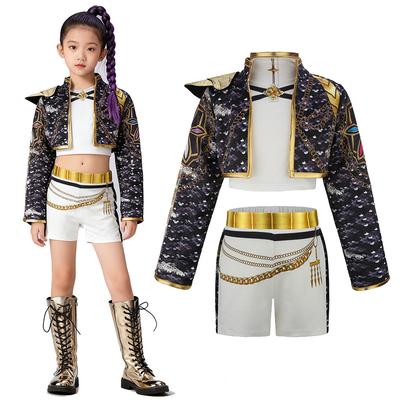 Halloween K-pop Costume for Girls Black Three-Piece Idol Group Outfit Children Stage Cosplay Dress Set for Concert Theme Party