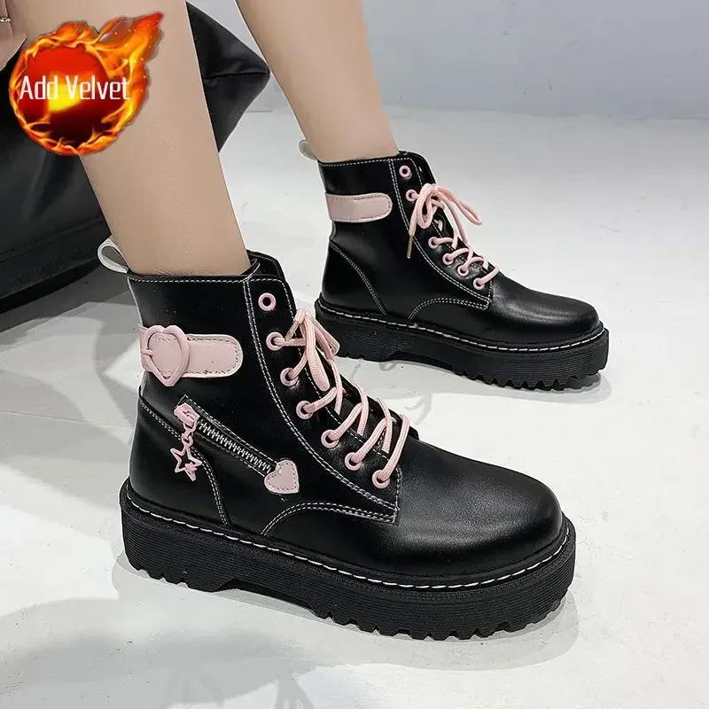 Booties Lace-up Female Short Shoes Elegant With Medium Heels Round Toe Laces Women's Ankle Boots Trend 2024 High Quality Hot Pu