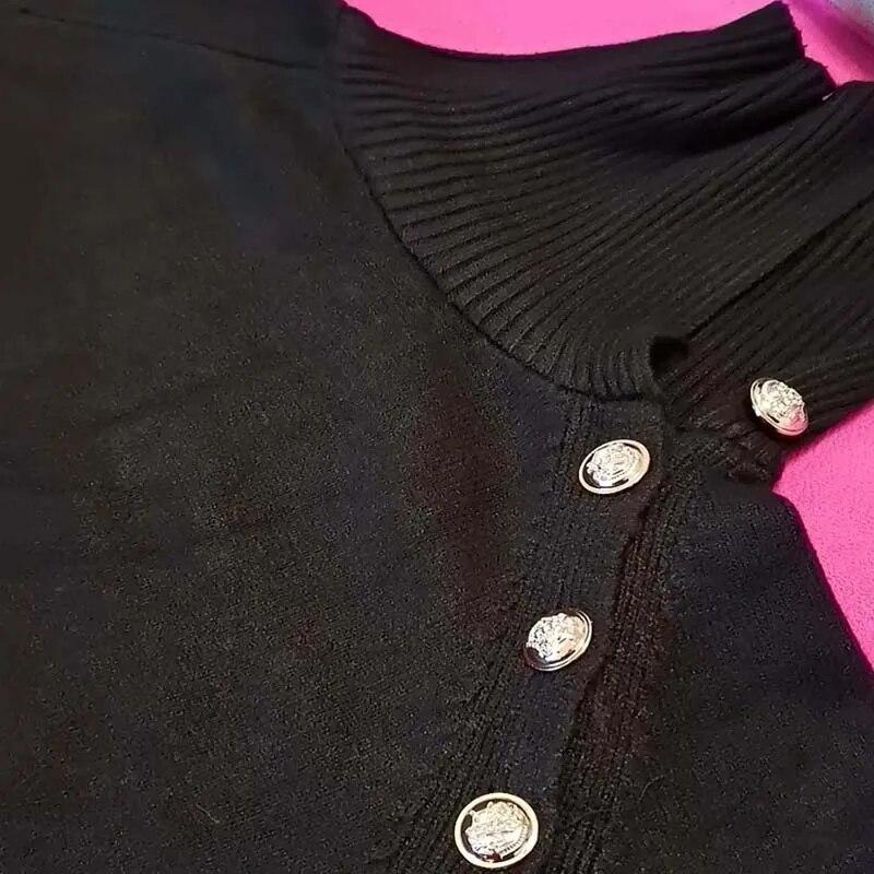 Boğazlı Kazak Örme Elbise Kadın Mizaç Uzun Kazak Hediye Kemer Tek Düğmeli Toka Sıcak Tutan Yeni Moda Sonbahar Kış