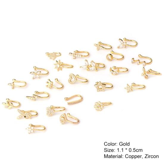 Clip de Piercing de Nez Attrayant Forme U Cuivre Zircone Cubique Multi-style Brillant Manchette d'Oreille Clou de Nez pour Port Quotidien