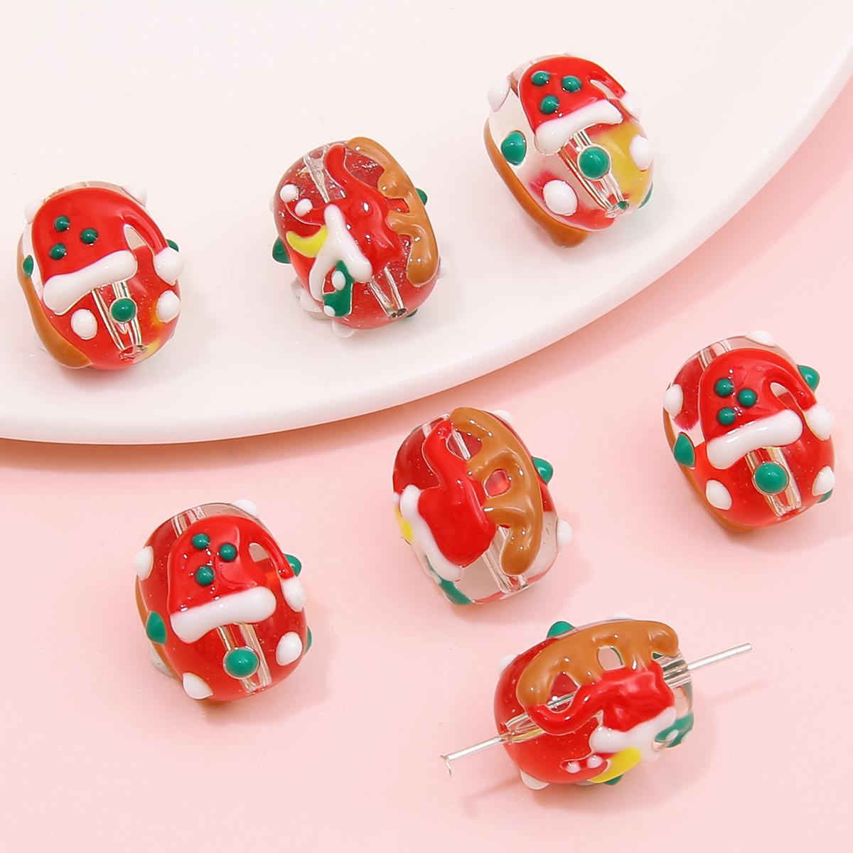 

1 шт./упак. стеклянные бусины ручной работы лэмпворк, очаровательные рождественские украшения, бусины для рождественских ювелирных изделий, изготовление подарков 14x16mm 1pc/bag