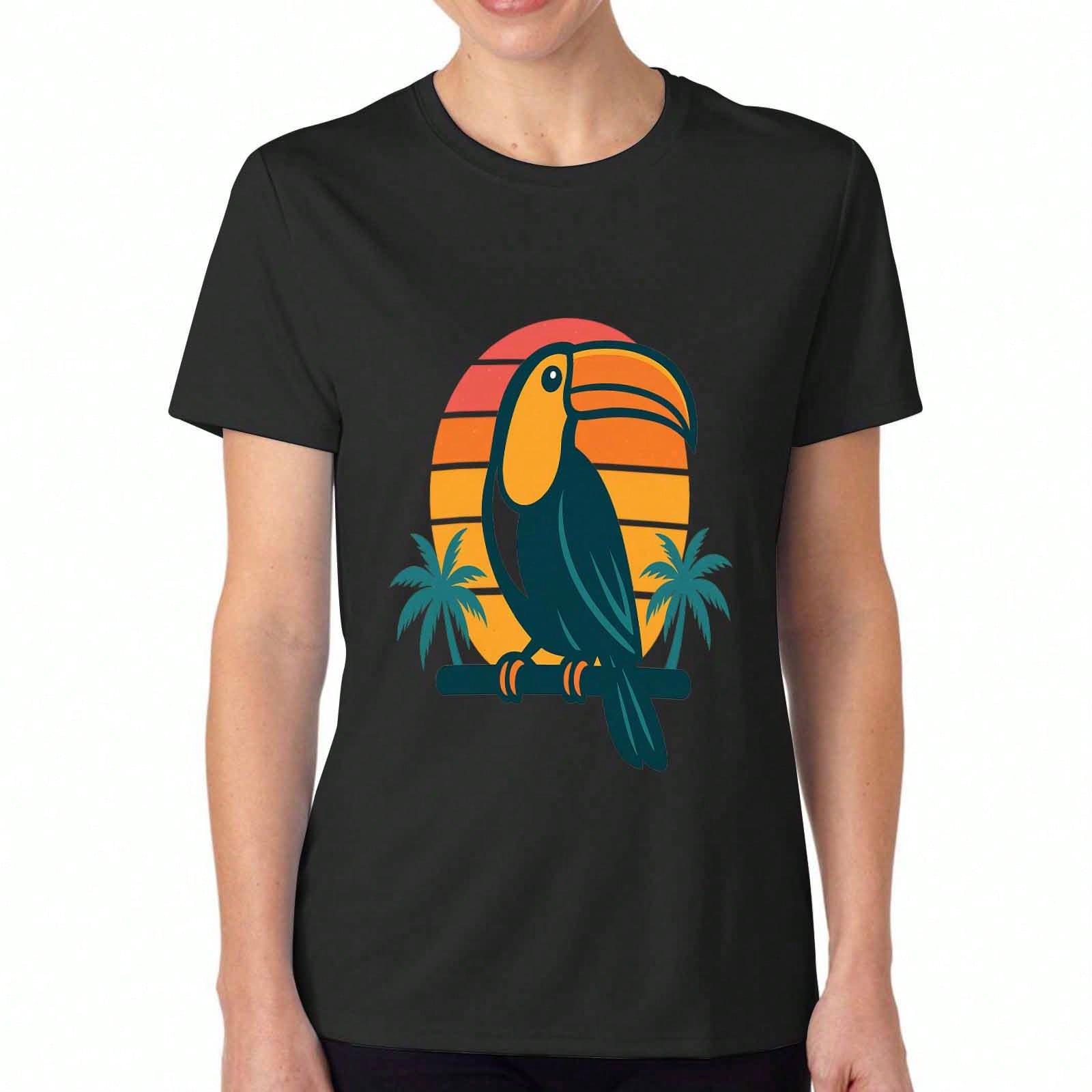 Tropical Toucan Bird Wounisex Cotton T Shirt, Premium Cotton Graphic Print, Durable, Relaxed Fit Fashionable Tee, Tropical Rainforest Jungle Parrot Lo S