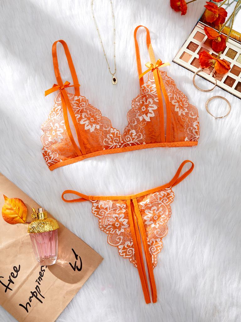 Women Floral Sexy Lingerie Set, Open Chest Bra And Crotchless Thong Sets, See Through Erotic Clothing, Valentine's Day Gift