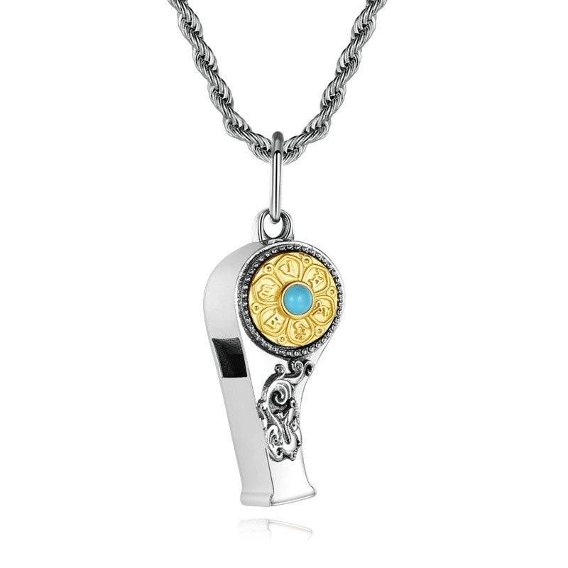 Retro Men's and Women's Necklaces, Pendants, Whistles Can Be Blown S925 Sterling Silver, New Rotatable Six-character Mantra Personalized Thai Silver