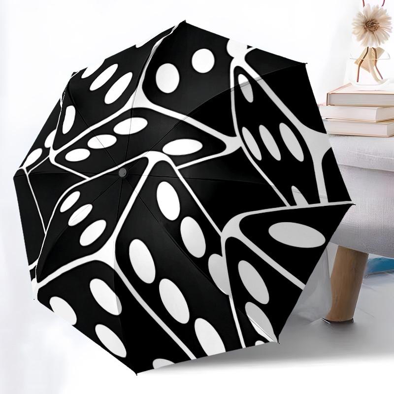 1pc Dice Pattern Automatic Open/close Umbrella, 8-Rib Sturdy Structure, Auto Folding/Opening, Portable Travel Umbrella for Women,248