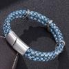 Vintage Men Blue Genuine Leather Bracelet Charm Paw Stainless Steel Bracelets Bangles Clasp Male Wristband