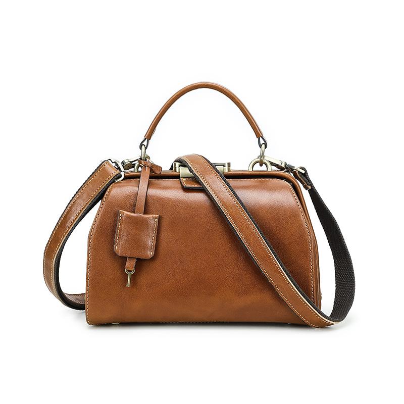 CONTACT'S Senior Genuine Leather Crossbody Bag Women Metal Frame Safty Block Handbag Female Travel Daily Gift Shoulder Bags