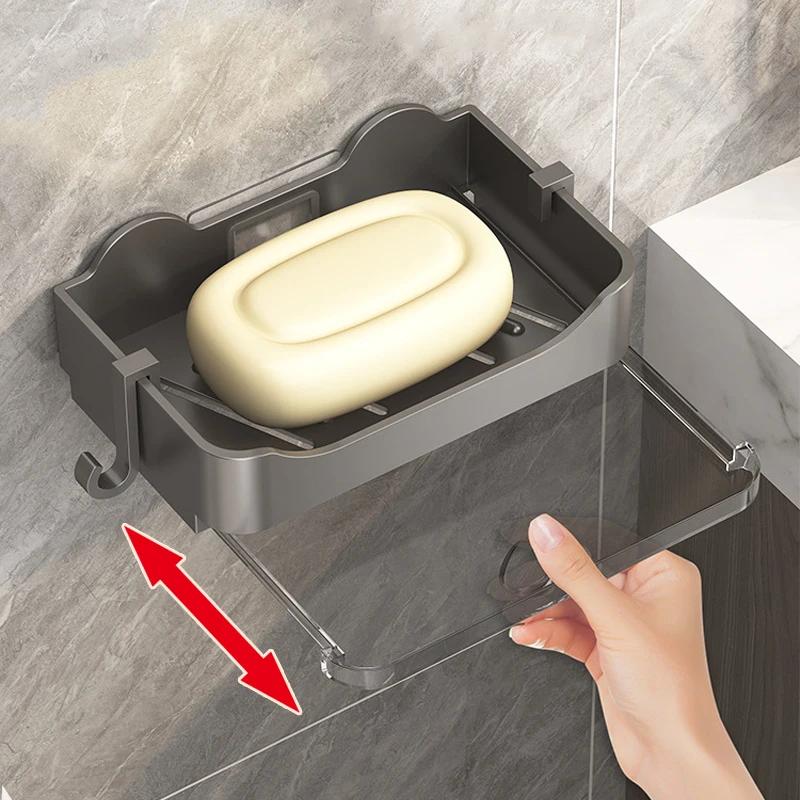 1pcs Toilet Soap Box Wall Mounted Bathroom Soap Storage Rack Household Non Perforated Double Layer Soap Storage And Drainage Box