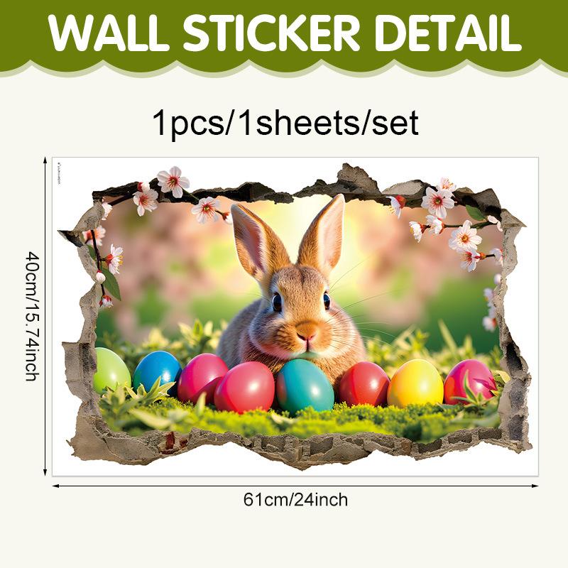 Creative Easter Wall Stickers 3D Breakthrough Stickers Easter Bunny Wall Decals For Home Roomm Room Party