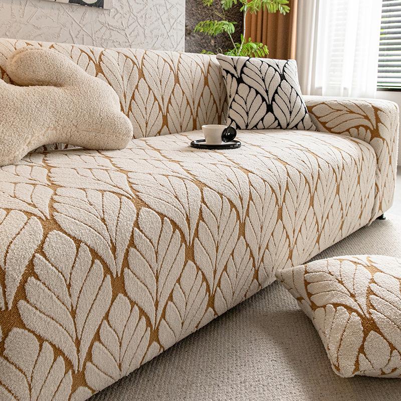 Leaf Jacquard Elastic Sofa Cover Plush Autumn and Winter Warm All-Inclusive Couch Slipcover Stretch Sofa Cushion for Living Room