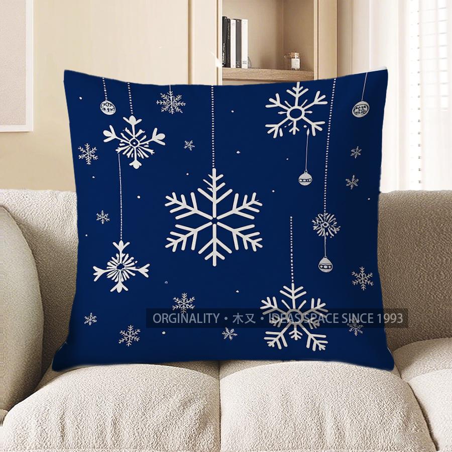 Home Decor Leaping Deer with Snowflakes Throw Pillow Cover Pattern Cushion Cover Suitable for Sofa Bedroom Car Pillow Cover