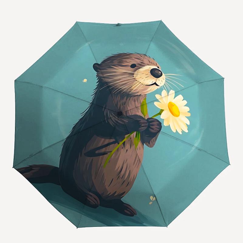 

1pc Otter Daisy Auto Open/close, All-Season Portable Folding Umbrella for Women & Men, Travel, Everyday, Formal Events - Compact Luxury Parasol, Outdo