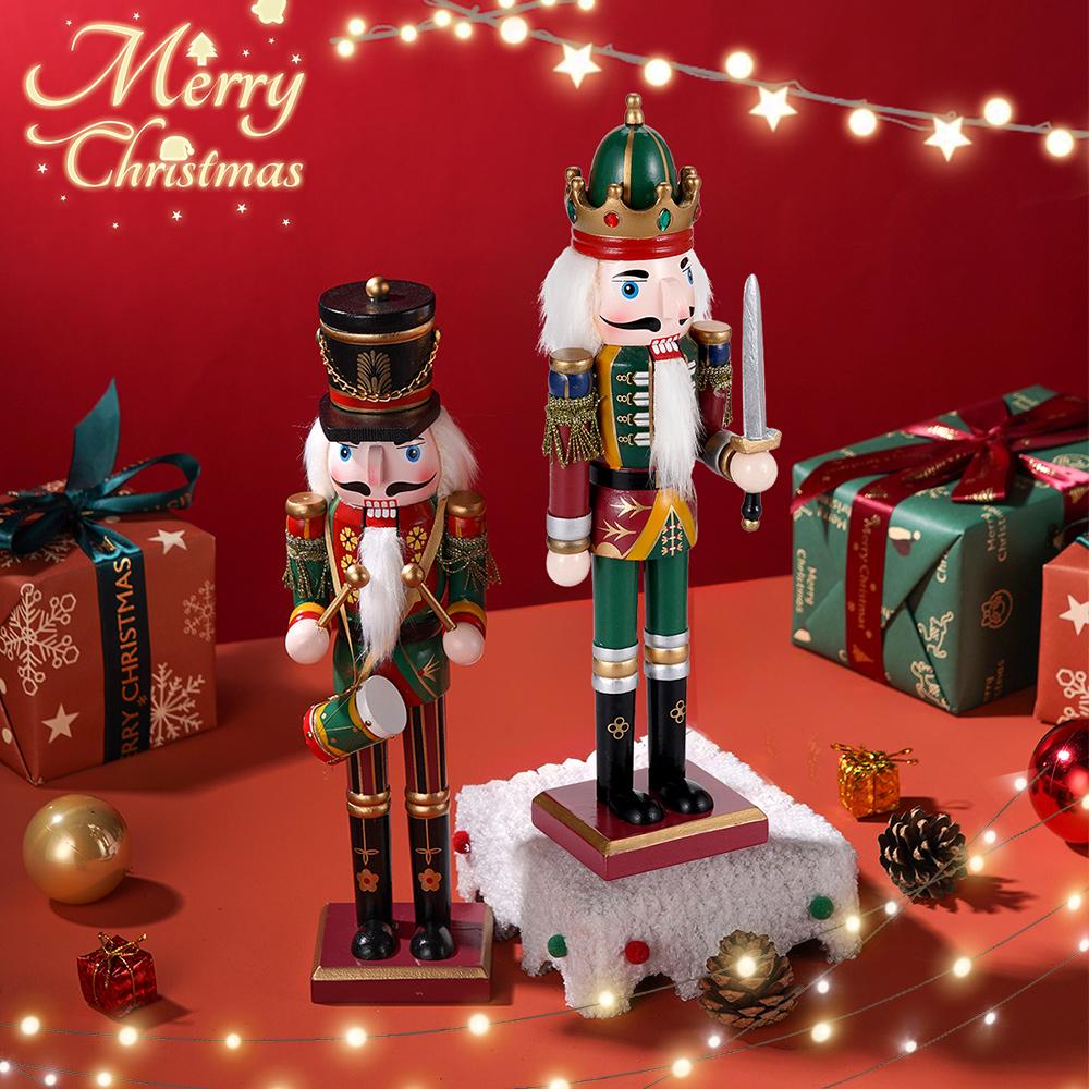 2PCS Wooden Christmas Decorations Nutcracker 30CM Traditional Painted Nutcracker, Collectible Christmas Party for Home Fireplace