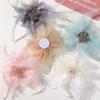 Handmade Feather Brooches Exquisite Pearl Crystal Flower Corsage Hair Accessories Lace Artificial Flower for Pin