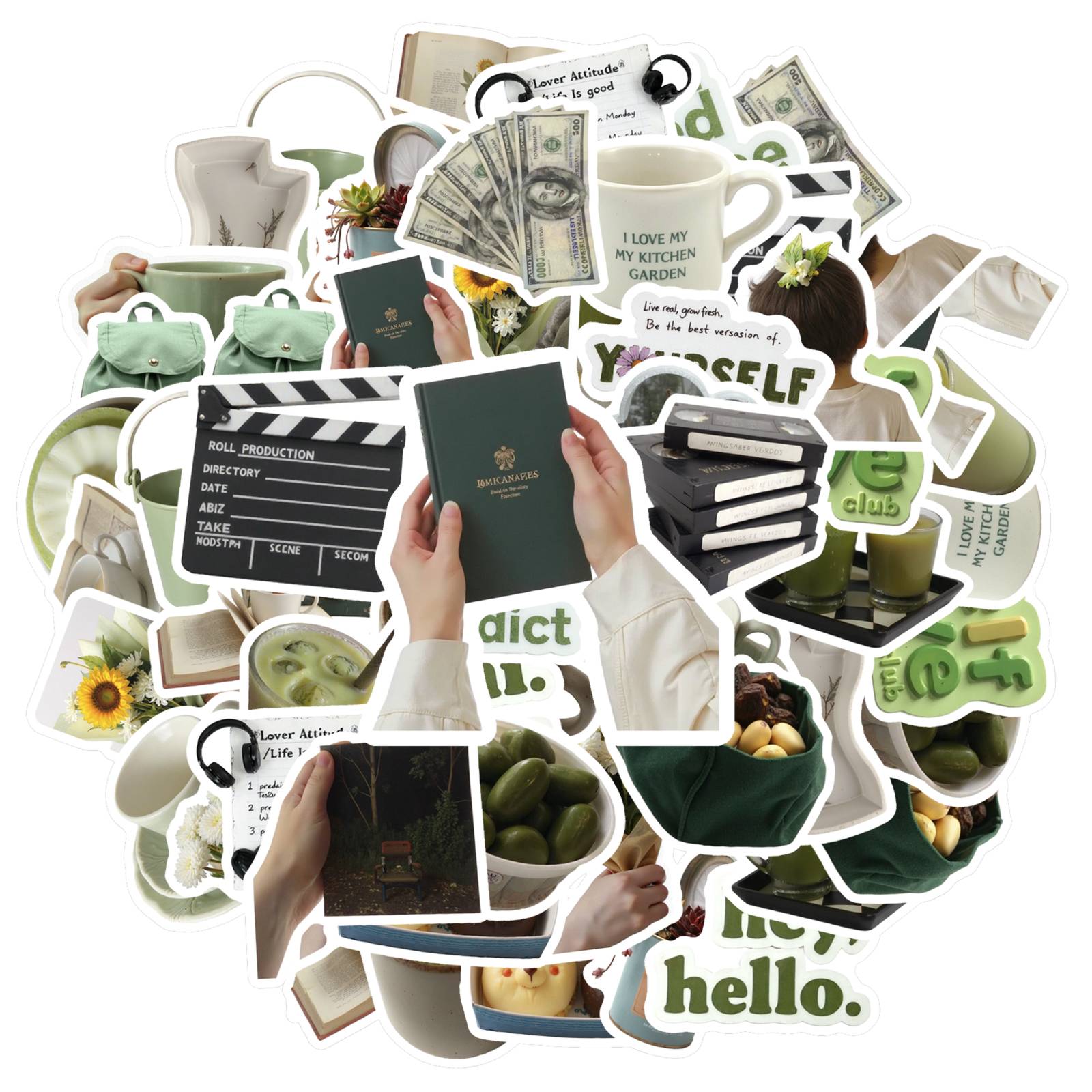 

35pcs Whimsical Self Love Stickers Cute Greenery Graffiti Decals Stickers For Notebook Luggage Mobile Phone Cup Guitar