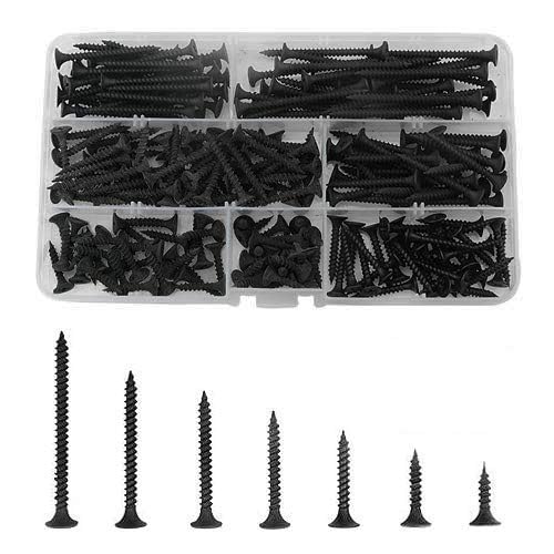 TAORAYO Black Cross Recessed Countersunk Wood Screws, 220 Pieces, 7 Sizes (3.5mm X 16mm/20mm/25mm/30mm/35mm/40mm/50mm), Self-Tapping Screws, Truss Hea