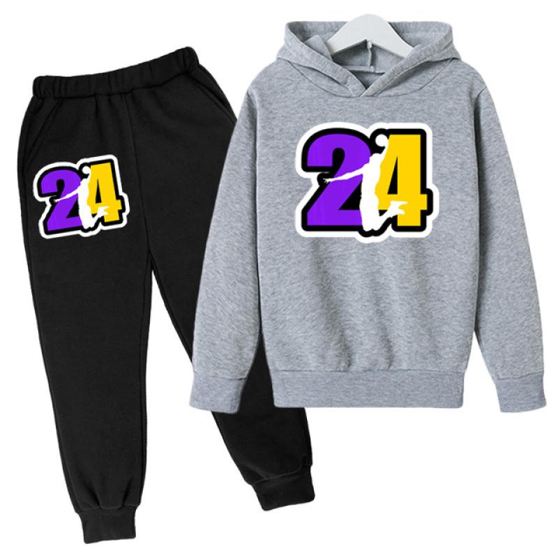 Children Clothing Hoodies +Pant Set Girls Boys3-12 Years Basketball 24 Print Toddler Leisure Coat Sports Suit Spring Autumn